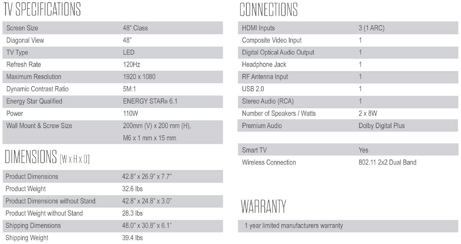 TCL 48” S4610R LED HD Roku TV 