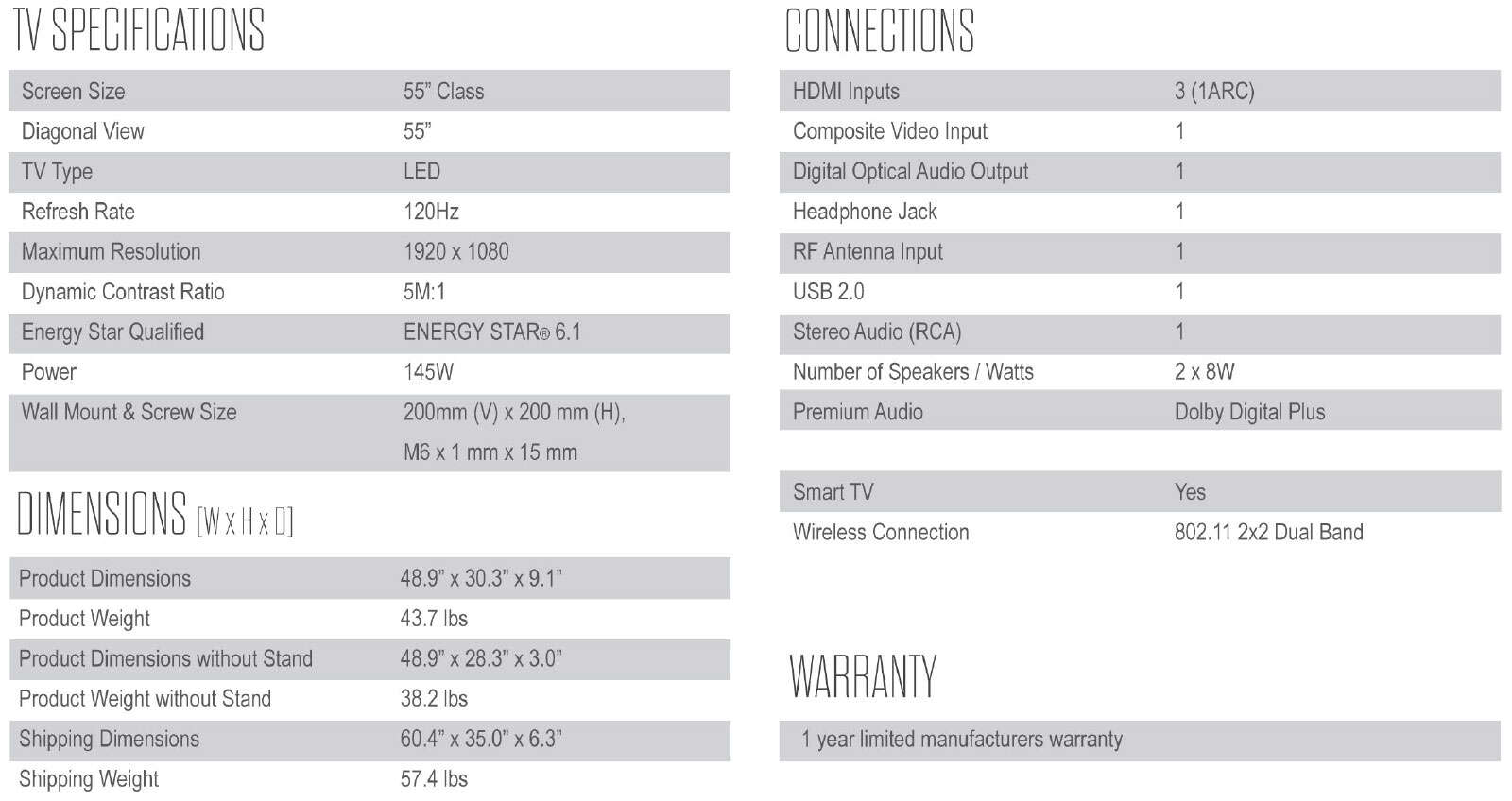 TCL 55” S4610R LED HD Roku TV