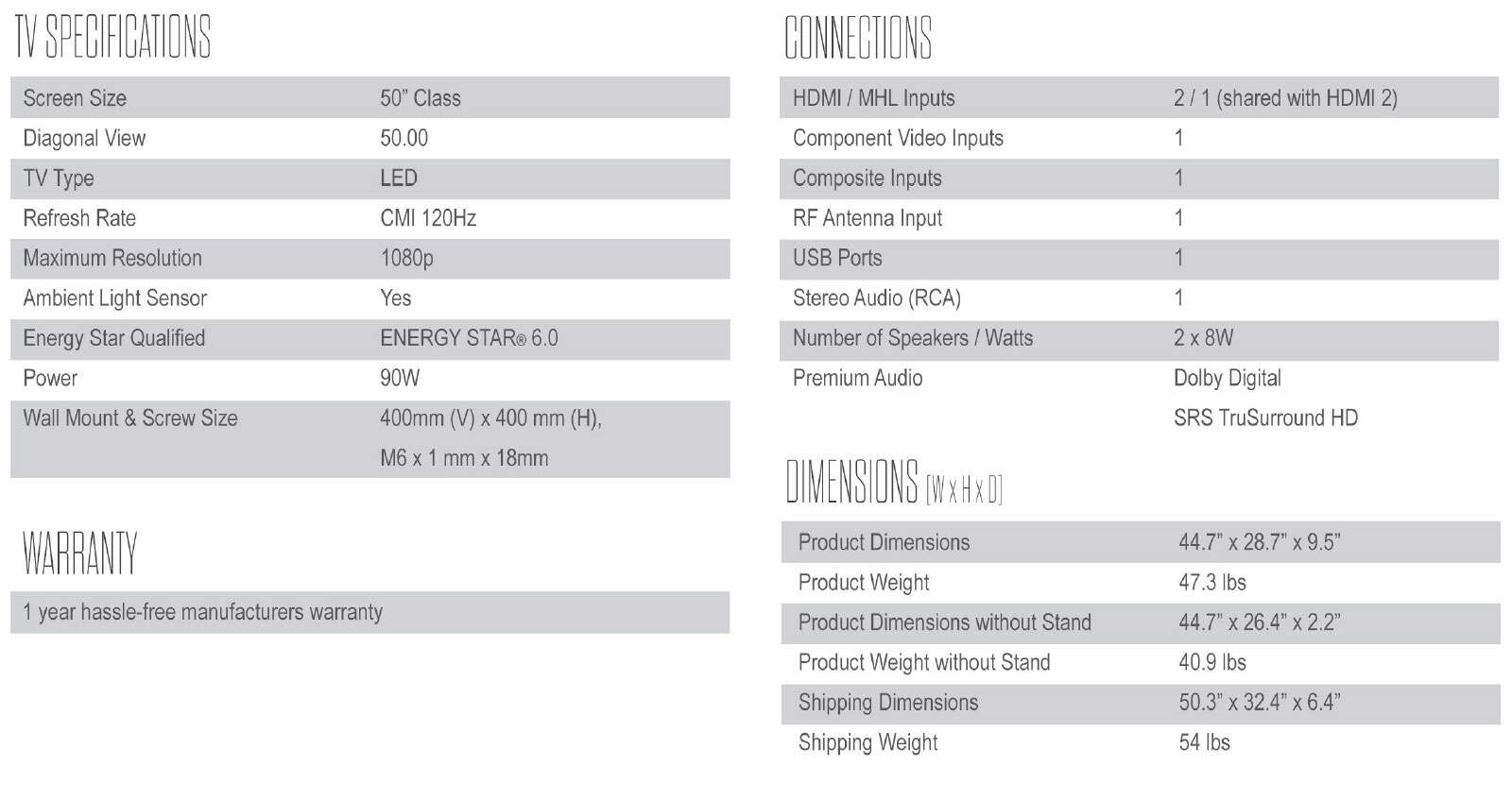 TCL LED TV LE50FHDE3010