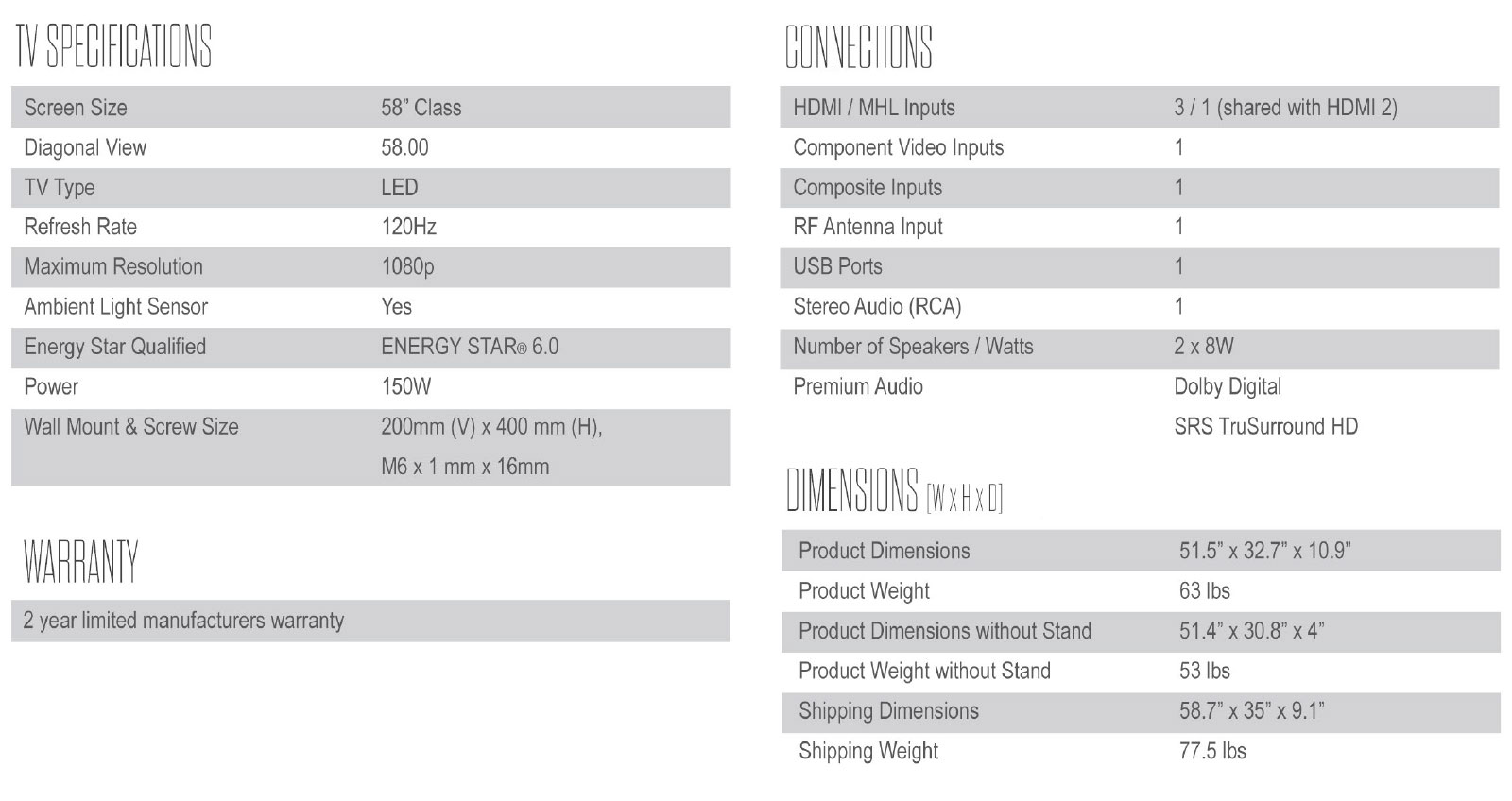 TCL LED TV LE58FHDE3010 